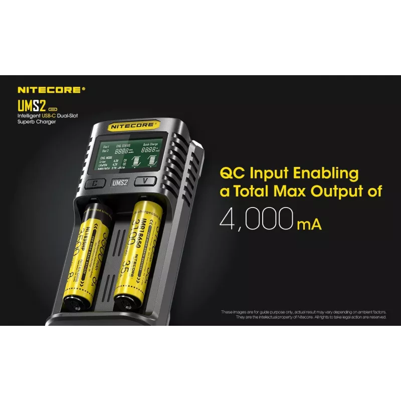 Nitecore UMS2 battery charger Household battery DC Lithium-Ion Nickel-Cadmium