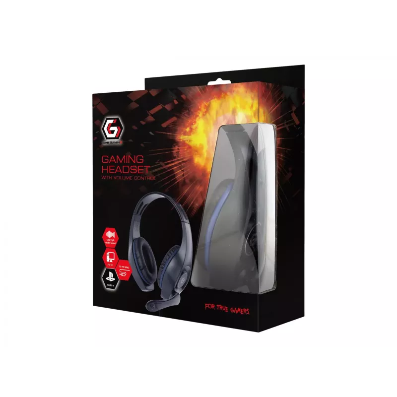 Wired gaming headset GEMBIRD GHS-05-B, circumaural, 20–20000 Hz, 2 m cable, 250 g, black/blue