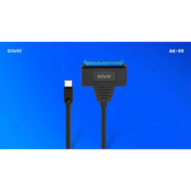 SAVIO SATA to USB-C interface cable AK-69, SATA female to USB-C male, USB 3.2 Gen 1 (5 Gbit/s), 0.25 m, black
