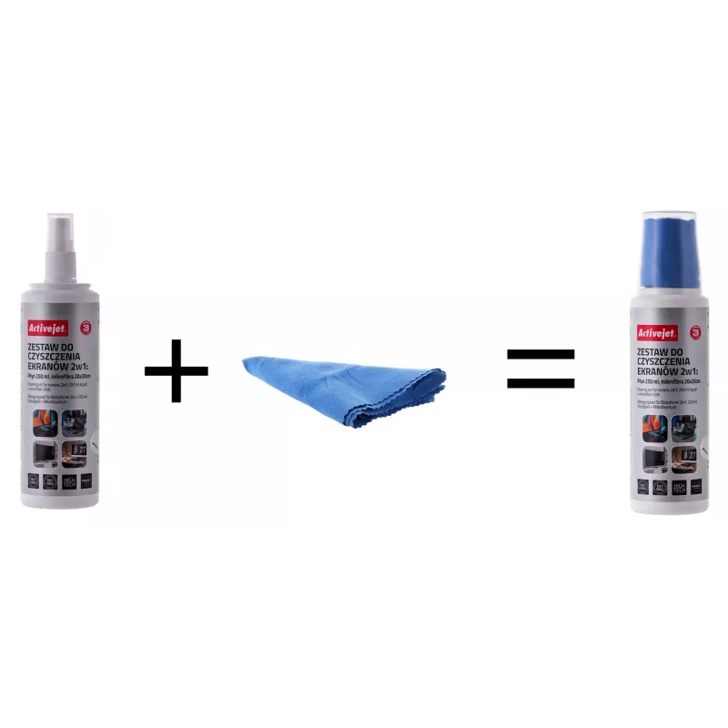 Equipment cleansing dry cloths & liquid ActiveJet AOC-269, microfibre cloth 200x200 mm, 250 ml spray, 2 pcs