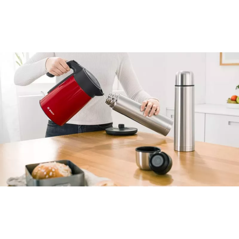 Electric kettle Bosch TWK7L464 — 1.7 L capacity, 2400 W, red, plastic housing