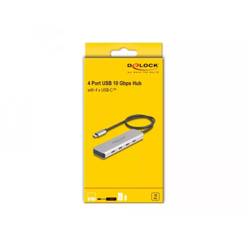 DeLOCK USB Type-C Hub 10 Gbps 4 Ports Aluminium Grey