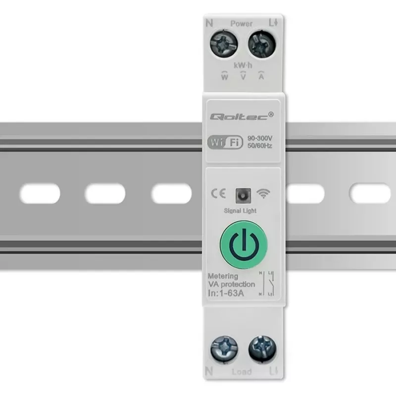 DIN-rail WiFi relay QOLTEC 50881 — mains switching relay 63A for electrical installations