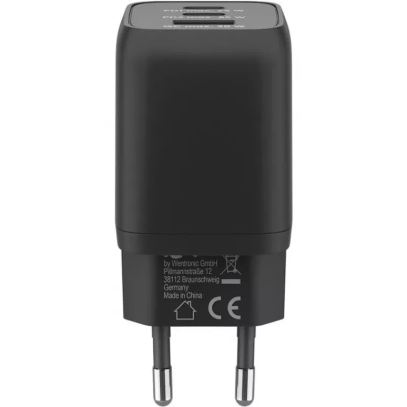 USB-C Fast Charger Nano, PD, GaN, 65 Watt, USB-C Braided Cable (black, 1x USB-A, 2x USB-C PD, Quick Charge 3.0, 1 Meter Cable)