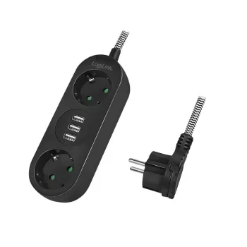 Power Extension LogiLink LPS262U 1.5m 2 AC Outlets Indoor Black