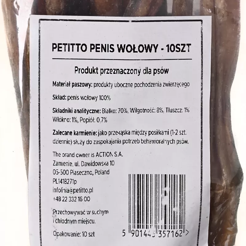 Dog Chew Treats PETITTO Beef Penis, pack of 10 — beef chew treats for dental care