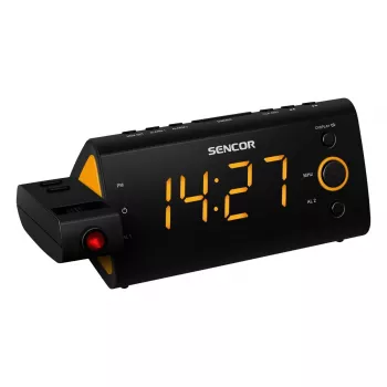 Clock Radio SENCOR SRC 330 OR — FM clock radio with 1.2 inch LED display, dual alarm, red 180° projection, indoor temperature, battery backup