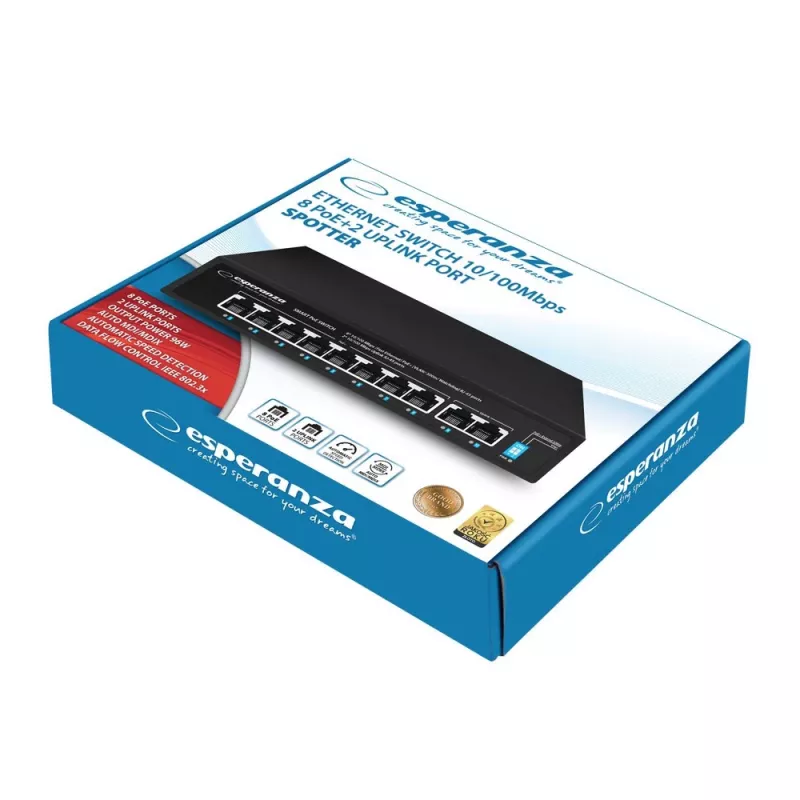 Esperanza ENS106 10-port PoE Switch 10/100 96W
