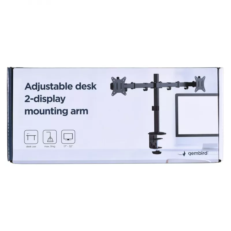 Monitor mount Gembird MA-D2-01 for 2 displays up to 32 inch, VESA 75x75–100x100, clamp, 18 kg, black