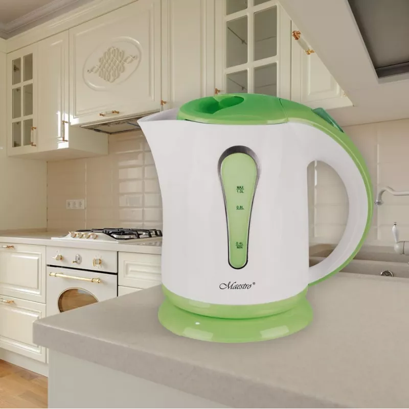 Electric kettle Maestro MR-028 1 L 1630 W Green, plastic housing, button control