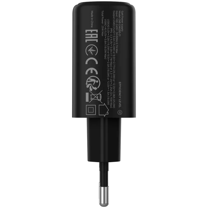 CANYON charger OnCharge 250 25W 1xPD 1xQC EU Black