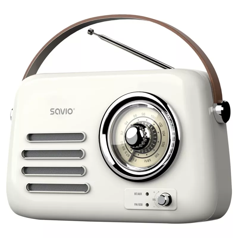Portable radio SAVIO RS-02 — analog FM tuner, Bluetooth 5.3, USB power, 3 W, white