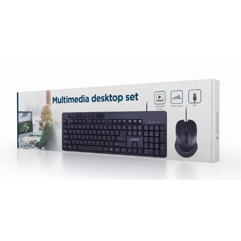 Wired full-size keyboard Gembird KBS-UM-04 USB QWERTY US English with mouse, black, 1.5 m cable
