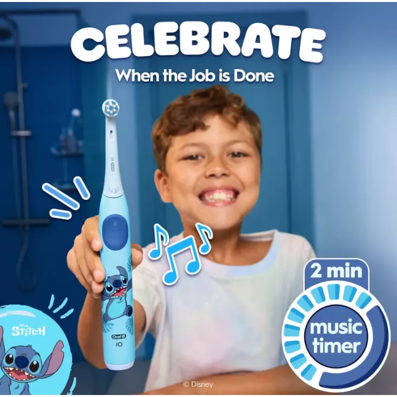 Oral-B Electric Toothbrush with Travel Case, 6Y+ | iO Kids Disney Stitch | Rechargeable | For kids | Number of brush heads included 1 | Number of teeth brushing modes 3