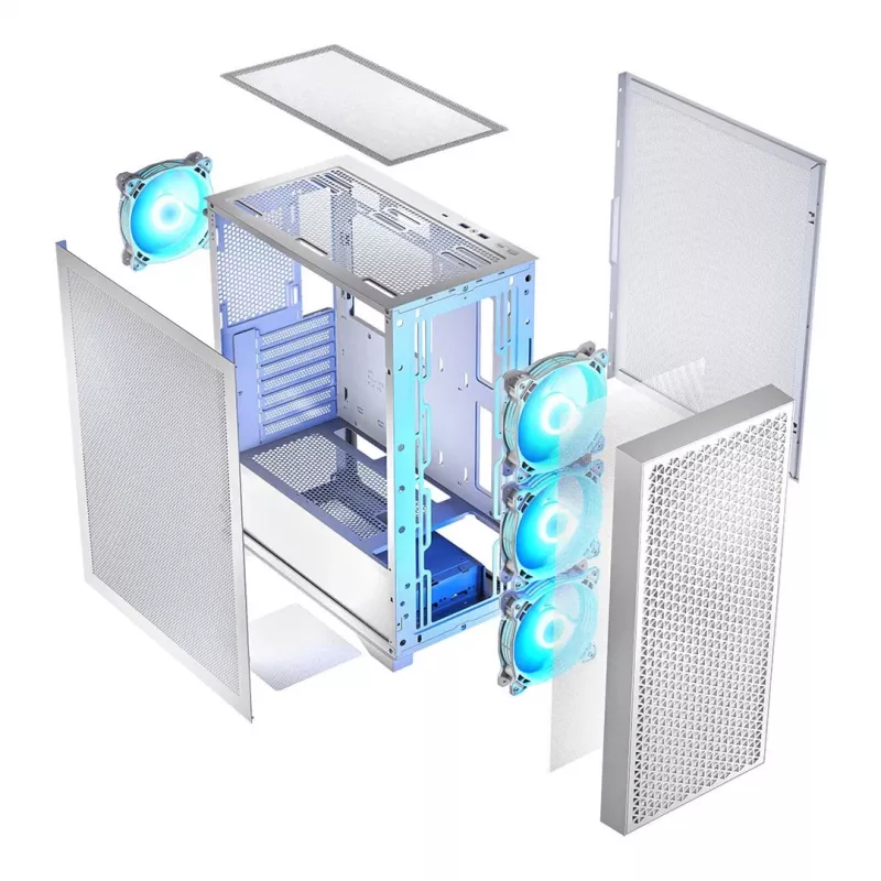 PC case LOGIC Dart Pro Midi ARGB white — Midi Tower, ATX, 456×200×385 mm, max GPU 34 cm, CPU cooler height 155 mm, 3x120mm front + 1x120mm rear, USB 3.0 x2, USB-C x1