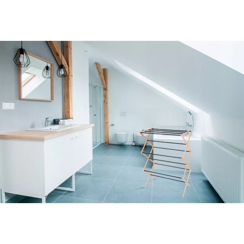 Clothes horse PROMIS ANCONA, foldable steel dryer with wood finish, 10 m drying space, 1000 mm height