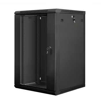 Lanberg WF01-6618-10B Wall-Mounted Rack Cabinet 18U 600x600 mm Black with Glass Door
