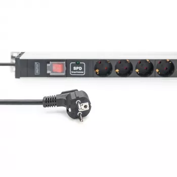 Digitus Socket strip 12-way safety sockets aluminum profile surge protection 2m cable