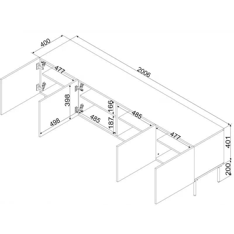 Cama 4D RTV cabinet PALAZZO BIS 201x40x60 black matt
