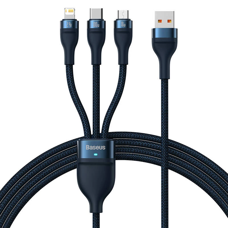 USB Cable Baseus CASS030003 1.2m USB A USB C/Micro USB-A/Lightning Blue