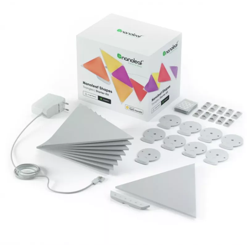 Triangle LED panel lights Nanoleaf NL47-0002TW-9PK — set of 9 RGB wall-mounted panels, AC powered, white
