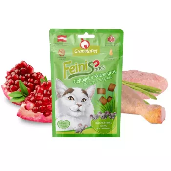 Cat treats Fox4Pets GRANATAPET FeiniSnack Poultry with Cat Grass, meaty solid snack, 50 g, grain‑free, adult cats
