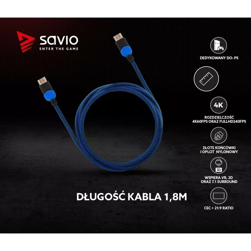 Savio GCL-02 HDMI cable 1.8 m HDMI Type A (Standard) Black,Blue