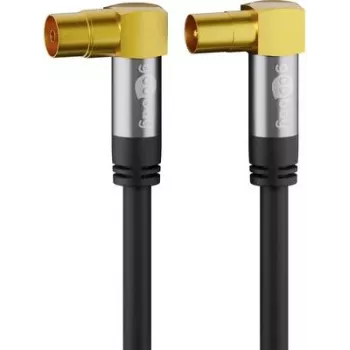 Goobay TV Antenna Cable (135 dB Type), 4x Shielded, 2 m, Black - Gold-Plated, Koax-Socket 90° > Coax Plug 90° (70461)