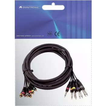 Audio snake cable Omnitronic 8×RCA to 8×1/4 inch mono jack, 15 m, model 30304748