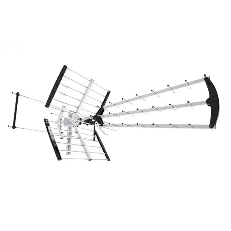 Outdoor/indoor DVB-T antenna LIBOX LB2000 with 69 dB amplifier, dual polarization, 174–790 MHz, aluminium/black