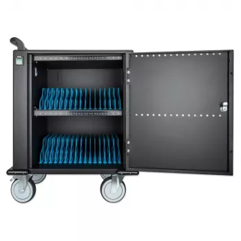 Manhattan iPad to 13 inch, MacBook Air to 13 inch & Chromebook to 14 inch 32-bay Charging Trolley/Cart via USB-C, Also other tablets/smartphones (with device to USB-C cable), Bays 330x22x235mm, Device charging cables not included (suggest USB-C cable 354868),Cabinet