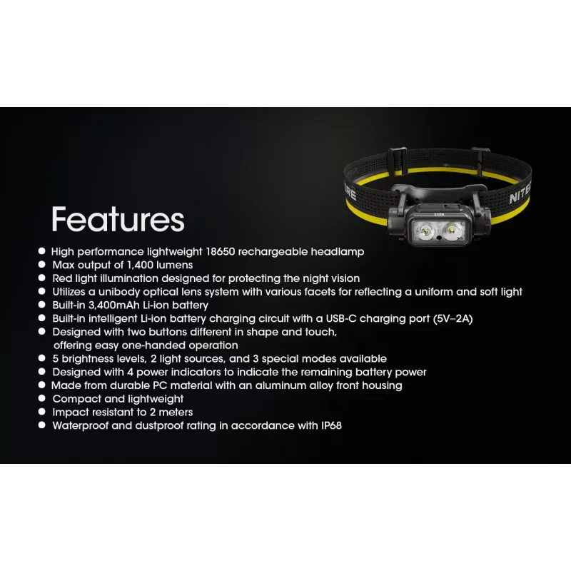 Headlamp Nitecore NU43 1400 Lumens Compact Lightweight
