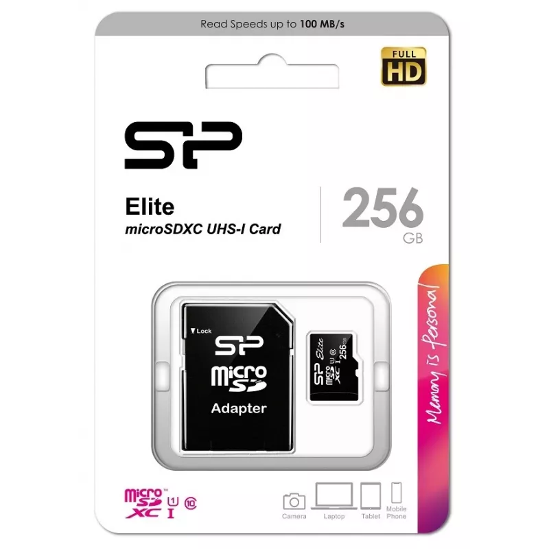 MicroSDXC memory card Silicon Power Elite 256GB UHS-I Class 10 U1 85MB/s with SD adapter