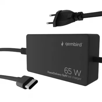 Cablexpert NPA-AC-PDQC65-01 65 W PowerDelivery GaN USB Type-C fast charger, black | Cablexpert