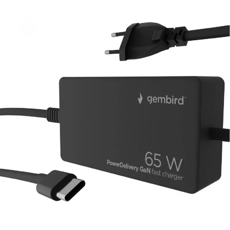 Cablexpert NPA-AC-PDQC65-01 65 W PowerDelivery GaN USB Type-C fast charger, black | Cablexpert