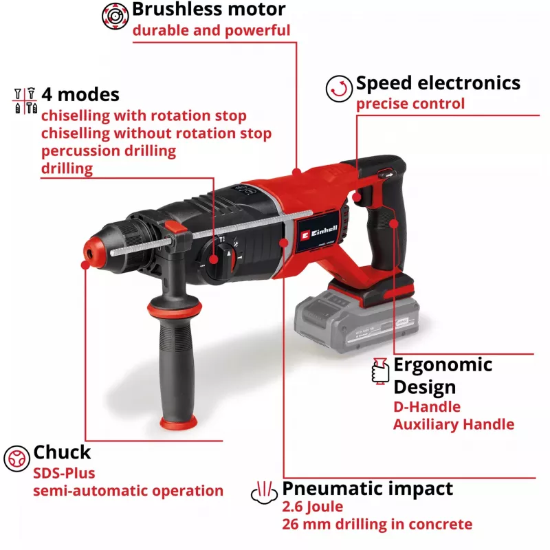 Professional Battery-Rotary Hammer TP-HD 18/26 D Li BL - Solo, 18Volt (black/Red, without Battery and Charger, in E-Case)