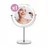 Freestanding Makeup Mirror Girmi BE02 — Round stainless steel, LED touch control, 1x/3x magnification, USB-C rechargeable (1000 mAh)