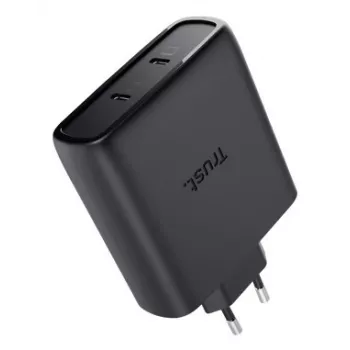 TRUST Maxo 100W 2-Port USB-C GaN Charger — 100 W, 2× USB-C, 20 V max, 2 m cable, black
