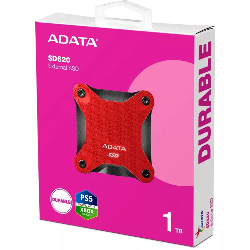 External SSD ADATA SD620 1 TB, Portable USB 3.2 Gen 2 (Micro-USB B), Read 520 MB/s, Write 460 MB/s, Shock resistant, Red