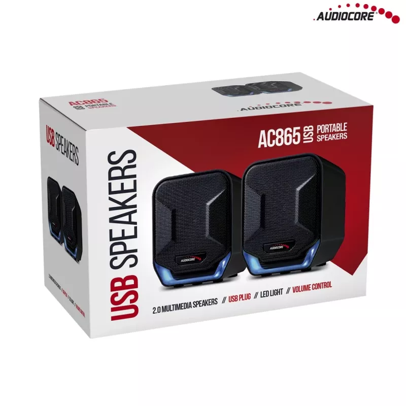 Audiocore AC865B 2.0 USB Computer Speakers, 6 W, Black/Blue