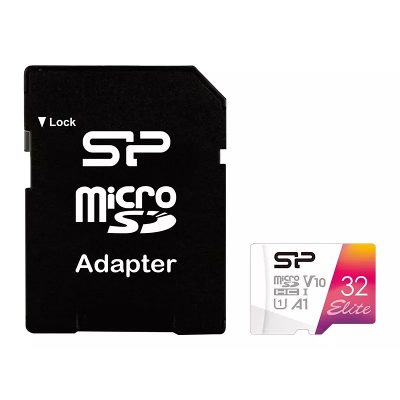 MicroSDHC flash memory Silicon Power 32GB UHS‑I Class 10 (Read 100 MB/s) with adapter, pink
