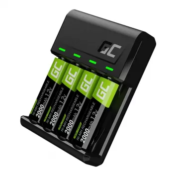 Battery charger Green Cell GC VitalCharger with 4× AA 2000mAh NiMH batteries