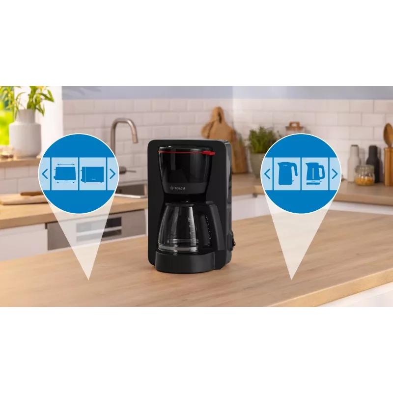 Drip coffee maker Bosch TKA2M113, 1.25 L water tank, 15 cups, black