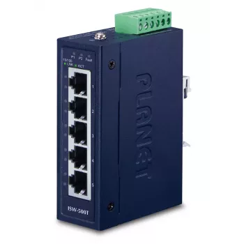 Network switch PLANET ISW-500T, unmanaged 5-port Fast Ethernet (10/100), 12–48V, blue