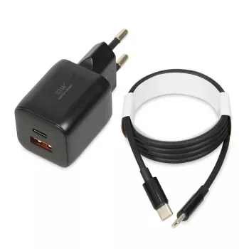 External mains power adapter IBOX ILUC42B 12V 2A, 33W, USB-A + USB-C PD3.0, QuickCharge 3.0, universal