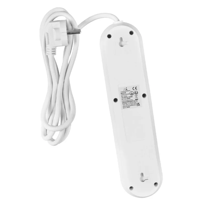 Power strip MACLEAN MCE394W — 3 sockets, 3×USB 2.1A, 110–240V AC, 2500W, 1.5 m cable, white