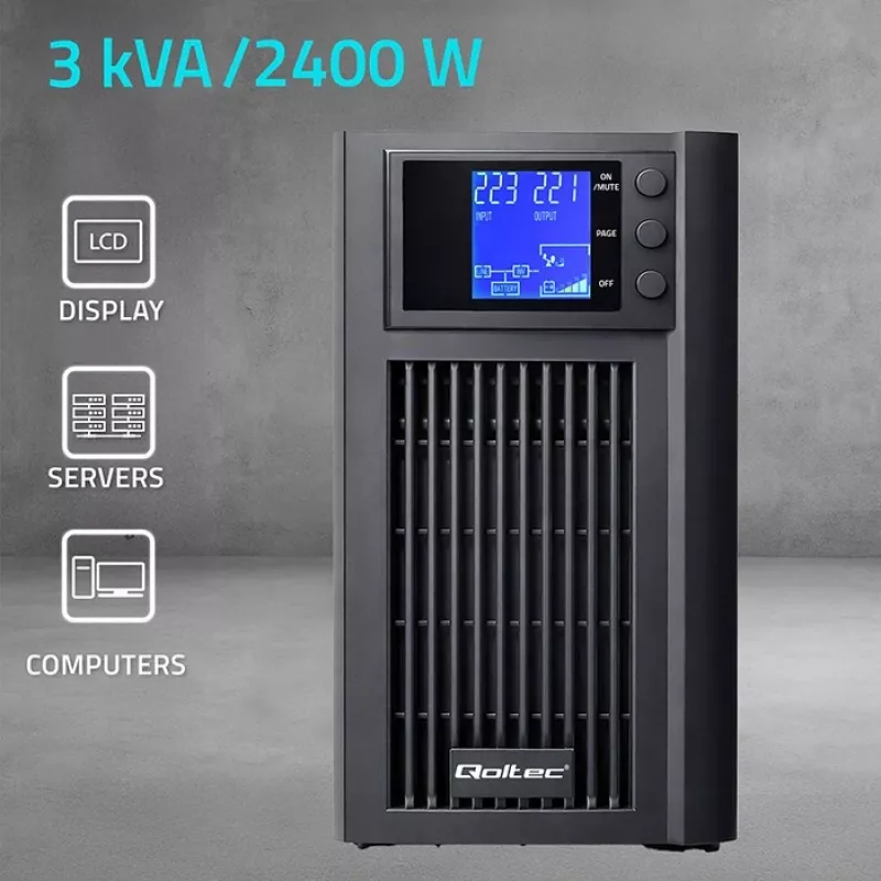 UPS QOLTEC Pure Sine Wave 3kVA 2400W with AVR and LCD display