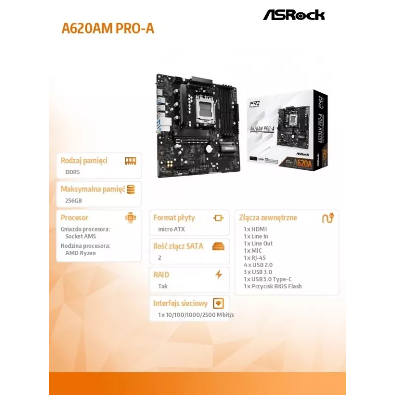 ASRock A620AM PRO-A AM5 Micro-ATX Motherboard