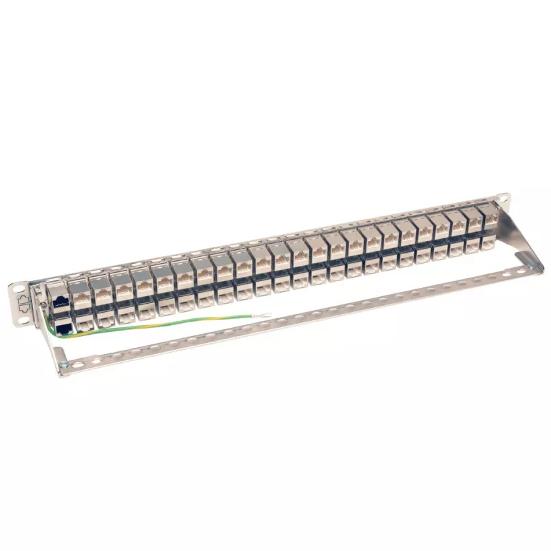 Tripp N254-048-SH-6A 48 Ports 1 HE rack mounting shielded Cat6a STP Feed-Through Patch Panel - RJ45 Ethernet - TAA - 10 Gigabit Ethernet - RJ-45 - Cat6a - Silver - White - Rackeinb