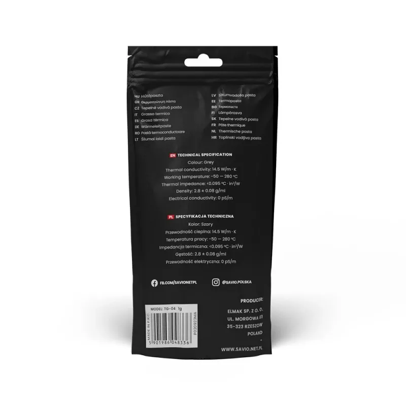 Savio TG-04 Compontente Del Dissipatore Di Calore Pasta Termica